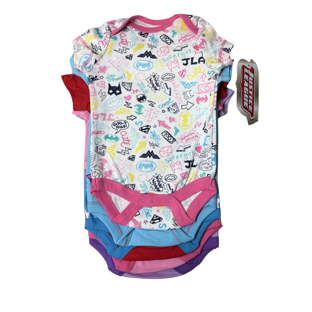 DC Comics Justice League Baby Girls 5-Pack Bodysuits 3–6M